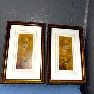 Set of two Orchid paintings framed Vintage made in USA